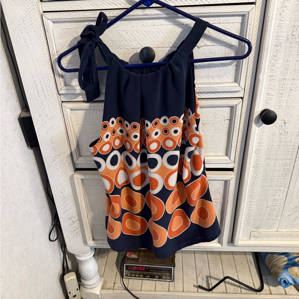 Navy And Orange Circle Pattern Top - image 2